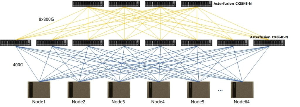 Asterfusion 800G Spine-Leaf Connectivity Solutions in 64 nodes