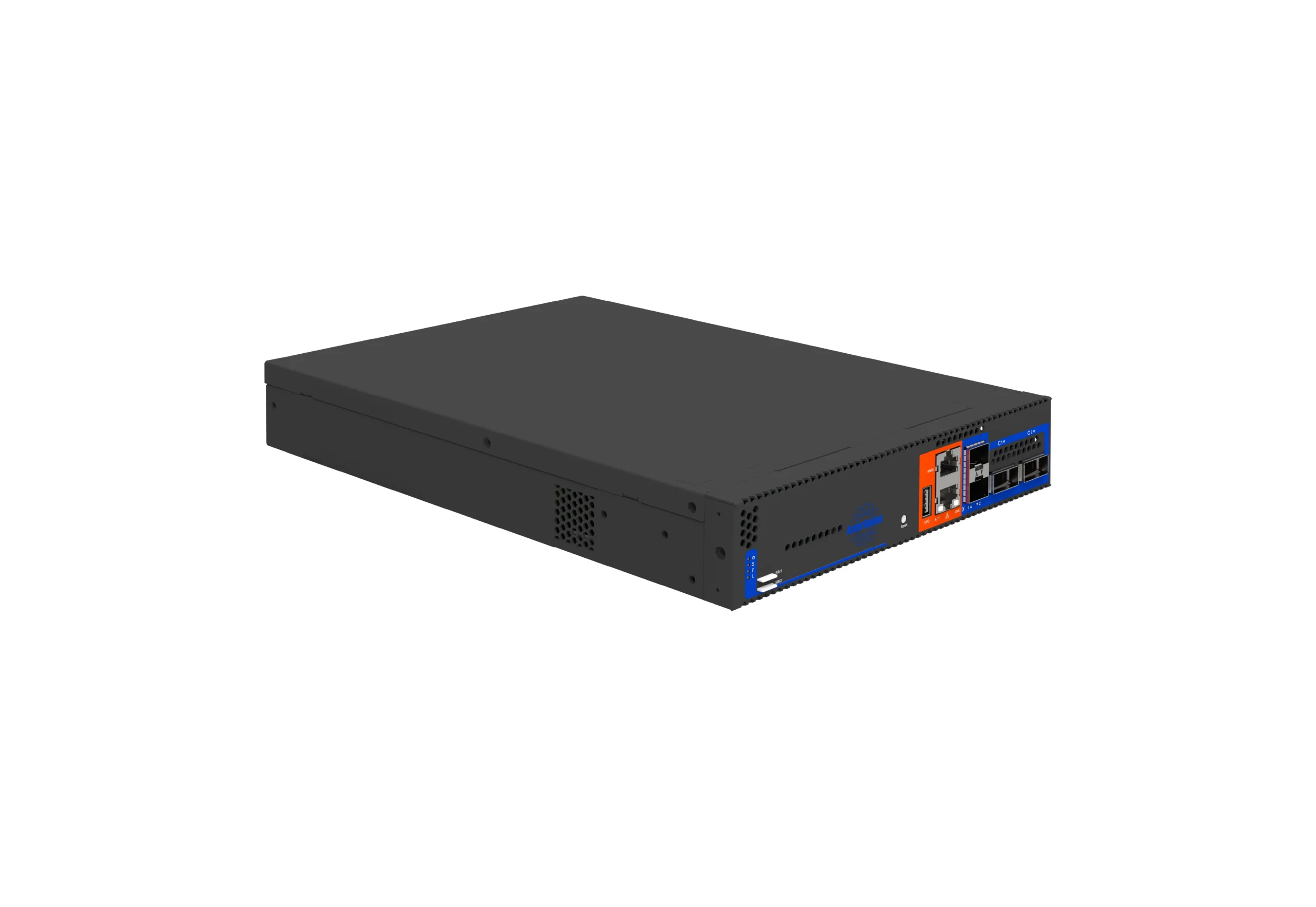 Side profile view and chassis dimensions of Asterfusion ET2700-2P2S open networking hardware.