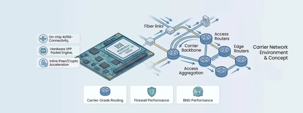 COM Express module with hardware VPP packet engine and 4x10G-KR connectivity